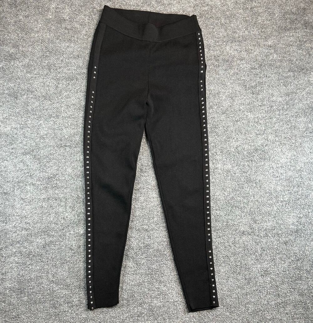 Zara Knit Black Studded Leggings Women Size M Pull On Slim Fit Punk Rock